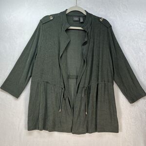 Chico’s Travelers Open Front Jacket Women’s Sz Petite Medium Green Tie Waist